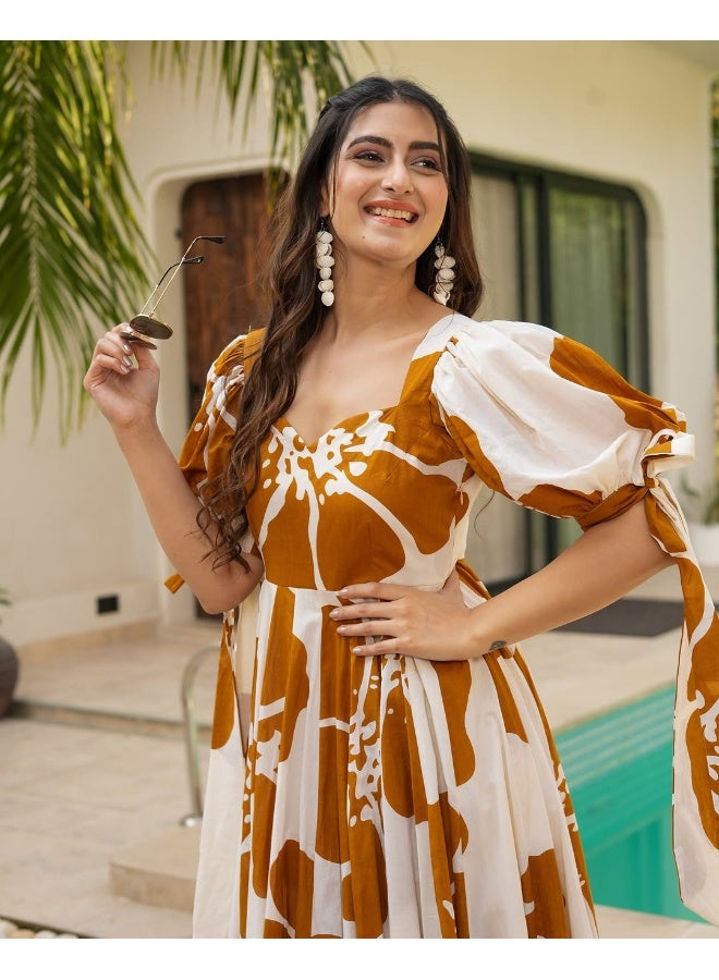 VISHVA CREATION Brown Floral Print Maxi Dress for Women - Image 5